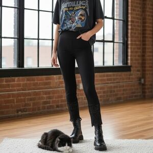 EUC Alessa W Black Lace Trim Leggings 12 Coquette Soft Goth Whimsigoth Romantic!